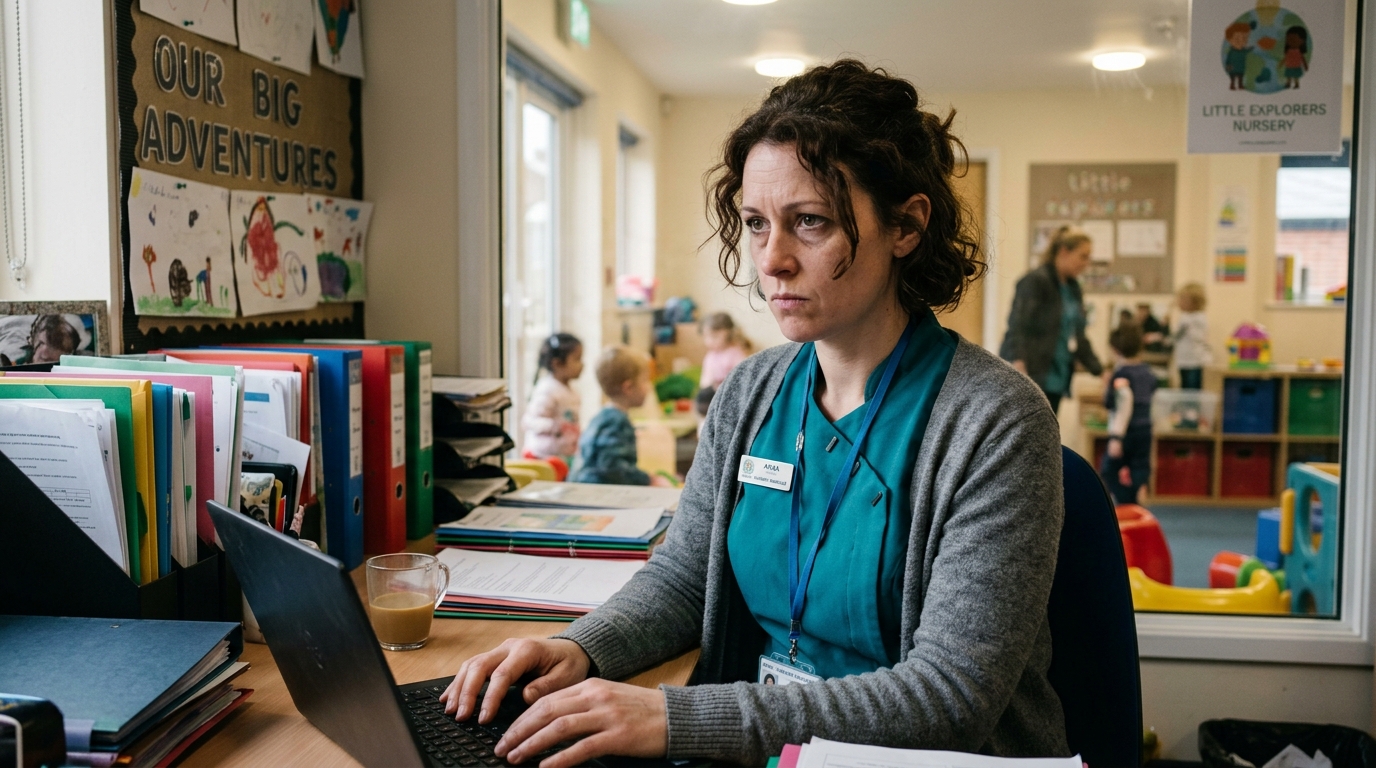 Nursery manager with clipboard