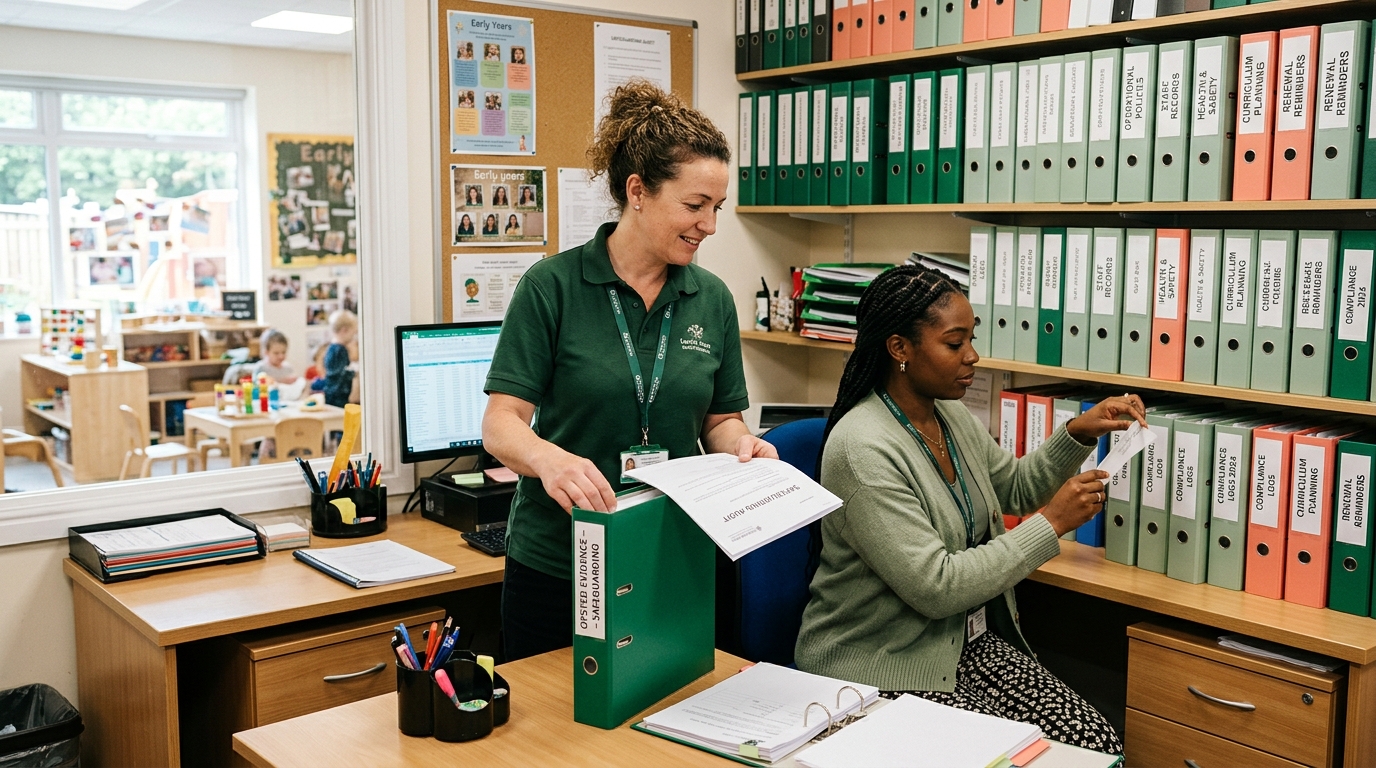 Manager reviewing Ofsted documentation