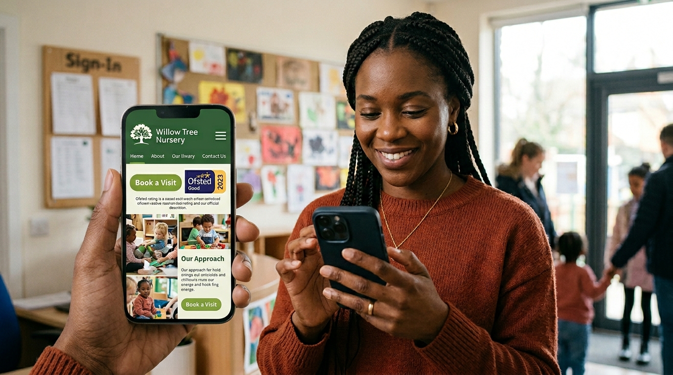 Parent browsing nursery website on a phone